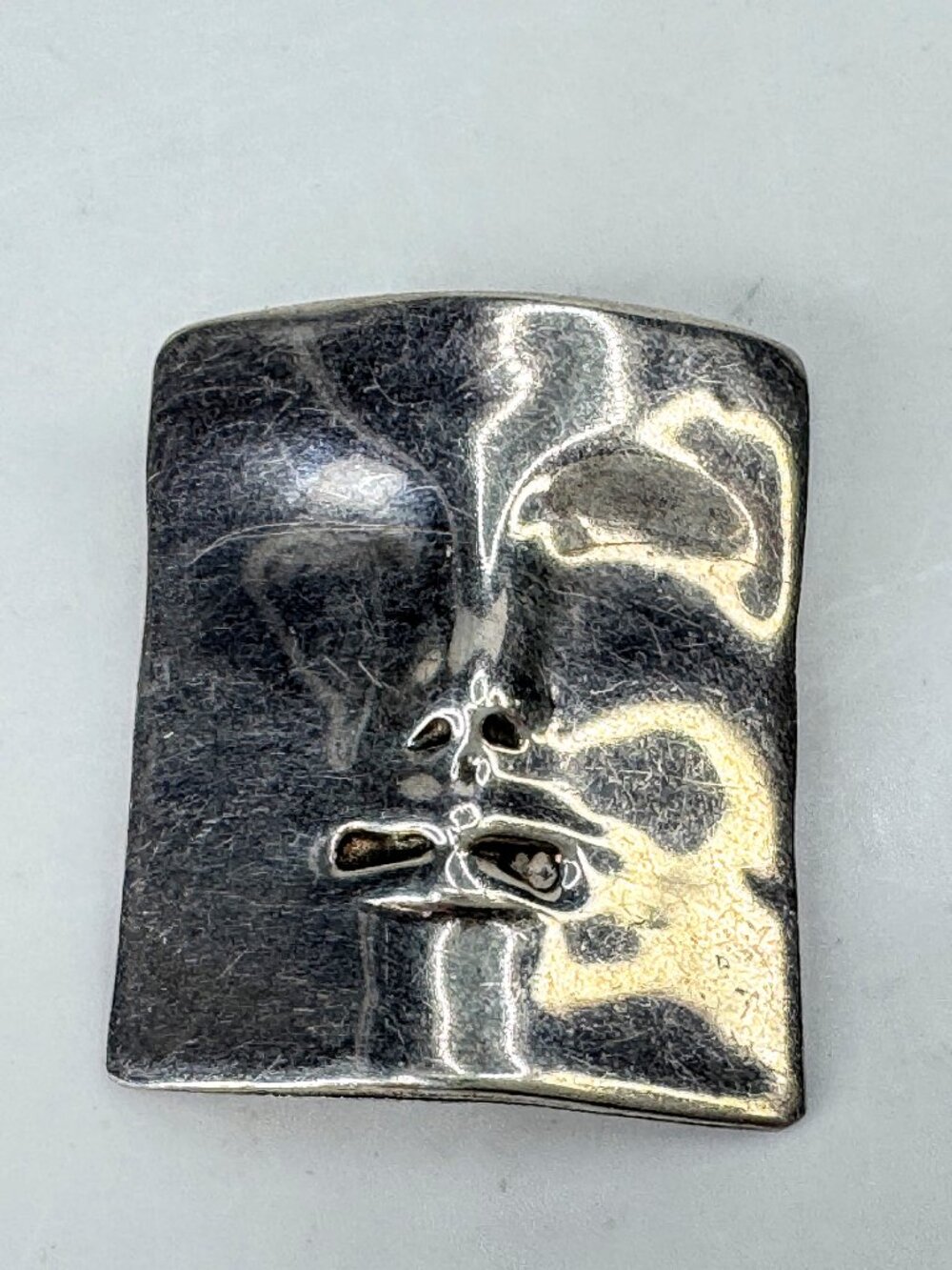 Vintage Sterling Silver Sculptural Face Mask Slide Pendant Modernist JR2084